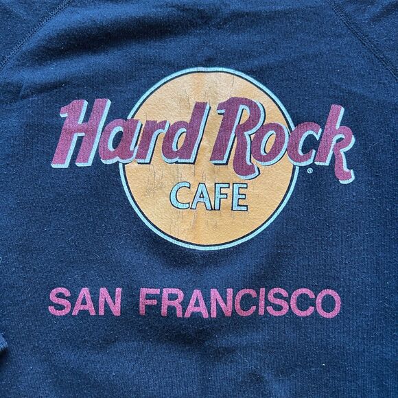 VINTAGE 80S HARD ROCK SAN FRANSISCO FADED BLACK CREWNECK SWEATSHIRT HANES XL - Picture 2 of 6